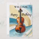 Violin Watercolor Swirls Music Themed Birthday Card