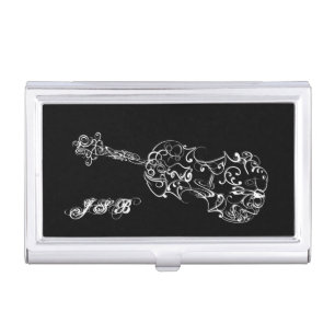 Violin White Line Drawing, Customizable Initials Business Card Case