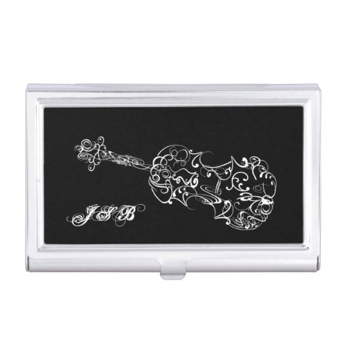 Violin White Line Drawing Customizable Initials Business Card Case