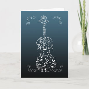 Violin White Line Drawing on Blue Card