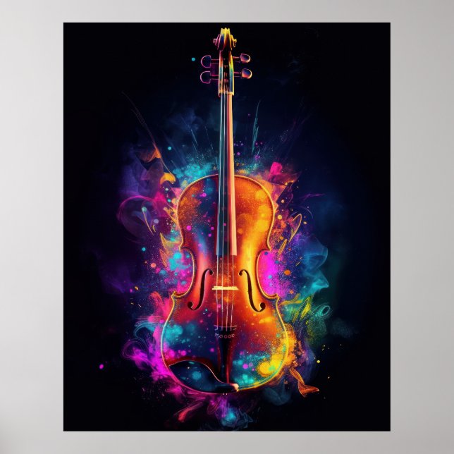 Violin with exploding colors poster (Front)