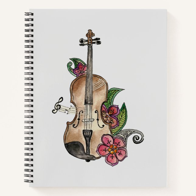 Violin with Flowers design on a Notebook / Journal (Front)