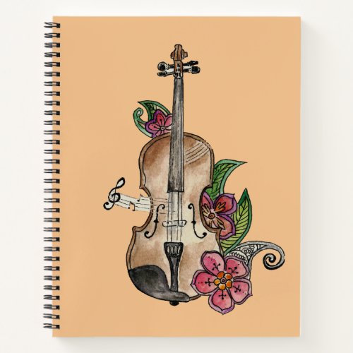 Violin with Flowers design on a Notebook  Journal
