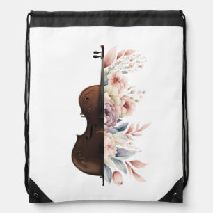 Violin with flowers. drawstring bag
