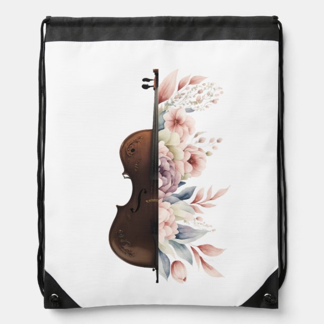 Violin with flowers. drawstring bag (Front)