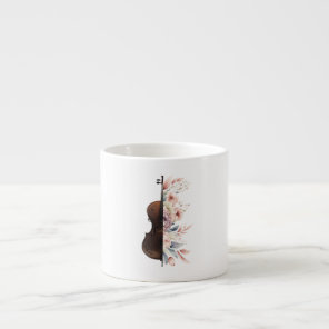 Violin with flowers. espresso cup