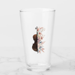 Violin with flowers. glass