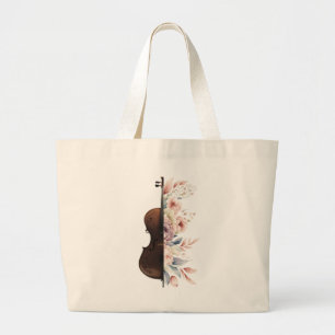 Violin with flowers. large tote bag