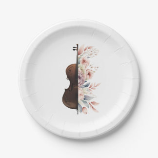 Violin with flowers. paper plates