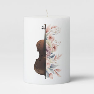 Violin with flowers. pillar candle