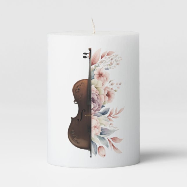 Violin with flowers. pillar candle (Front)