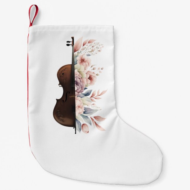 Violin with flowers. small christmas stocking (Front)