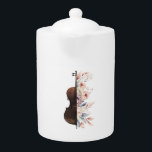 Violin with flowers. teapot<br><div class="desc">Illustration of a violin. Half of the violin are flowers. For music lovers.</div>
