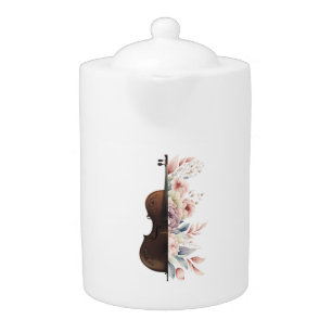 Violin with flowers. teapot