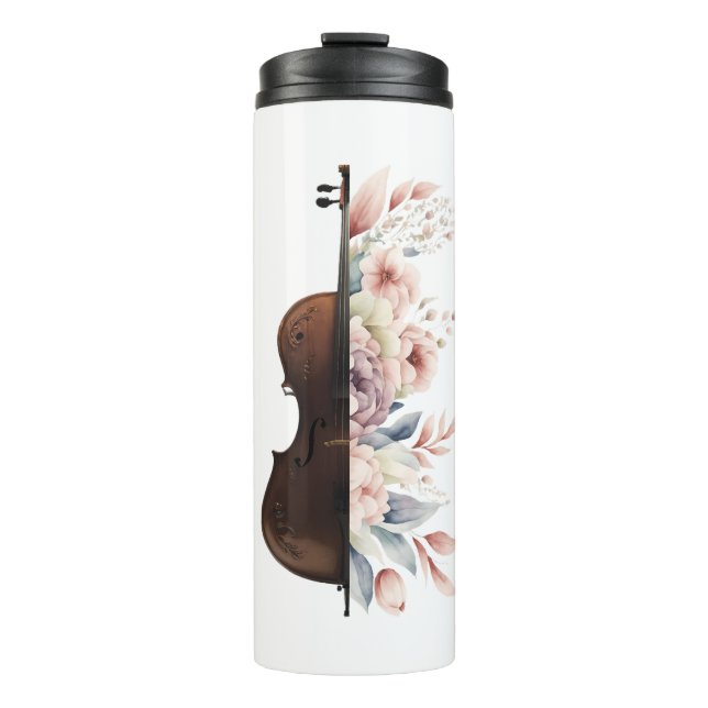 Violin with flowers. thermal tumbler (Front)