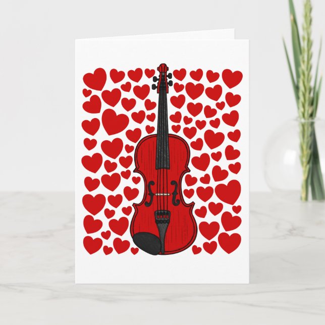 Violin With Hearts Valentines Anniversary Card (Front)