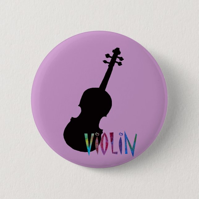 Violin With Jazzy Lettering Pinback Button (Front)