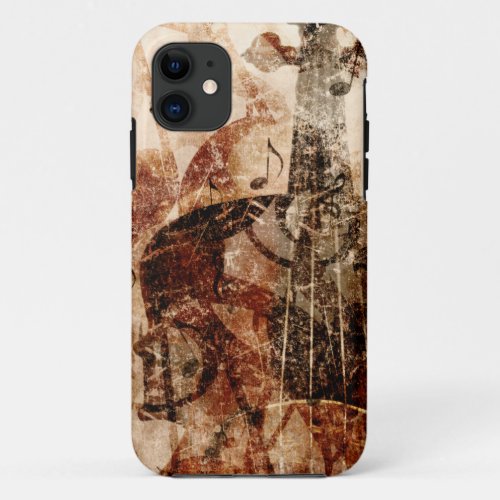 Violin with music notes vintage music illustration iPhone 11 case