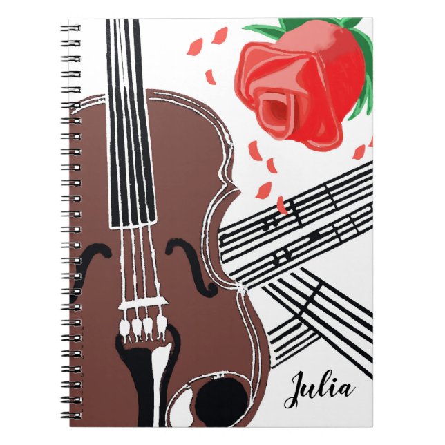 Violin with Rose Sheet Music Personalized Notebook (Front)