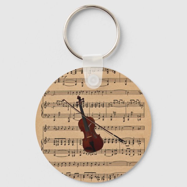 Violin With Sheet Music Background Keychain (Front)