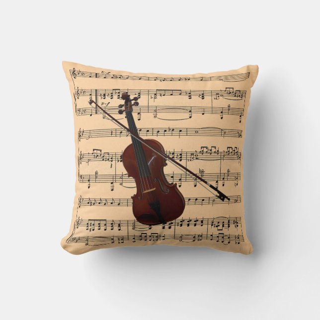 Violin With Sheet Music Background ~ Musical Instr Throw Pillow (Front)