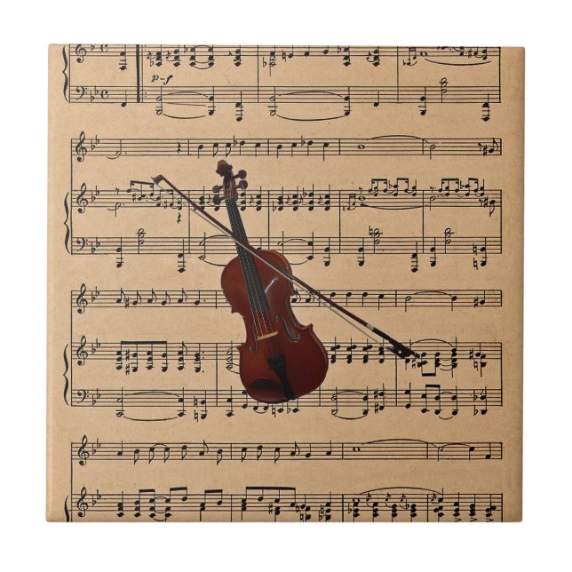 Violin With Sheet Music Background Tile (Front)