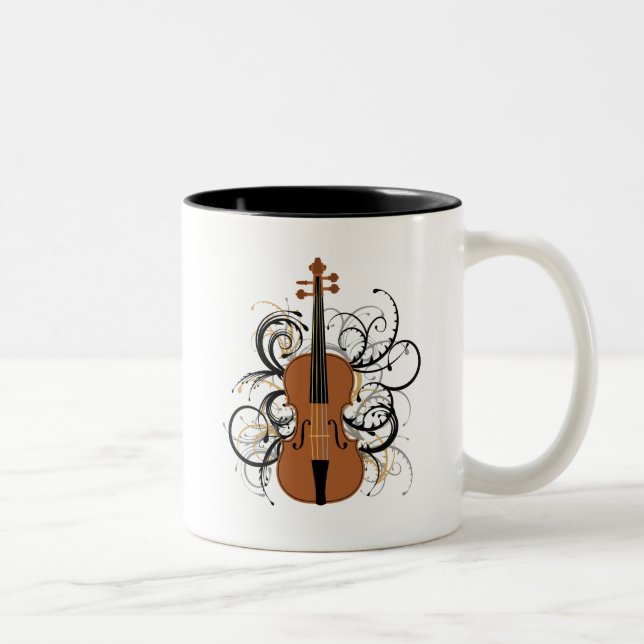 Violin with Swirls Two-Tone Coffee Mug (Right)