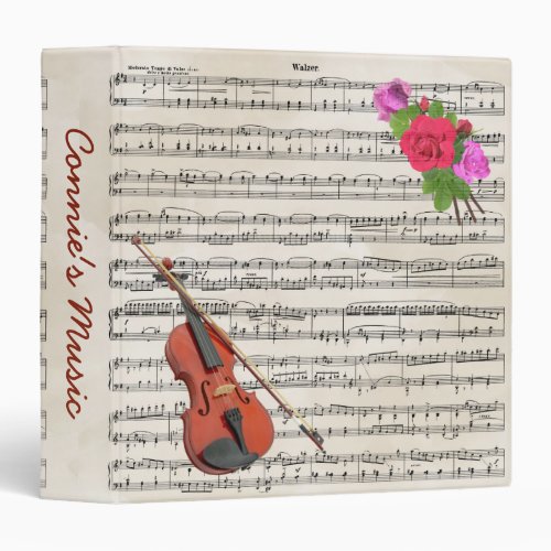 Violin With Vintage Sheet Music and Roses Binder