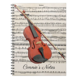 Violin With Vintage Sheet Music Personalized Notebook