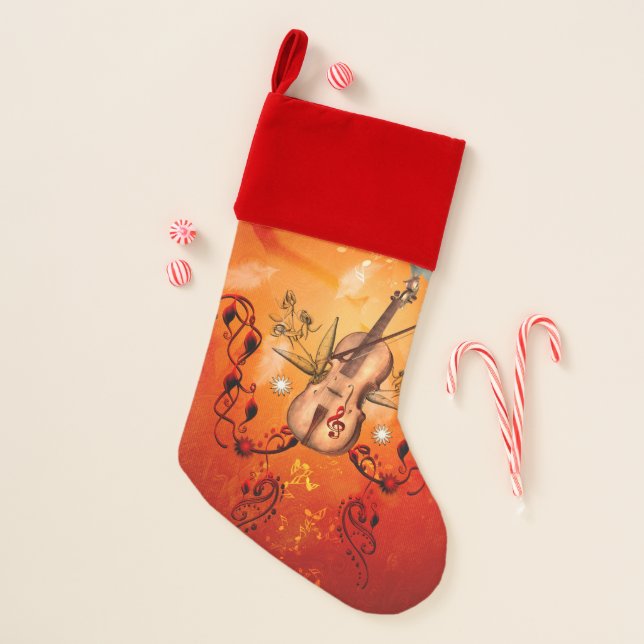 Violin with violin bow christmas stocking (Front)