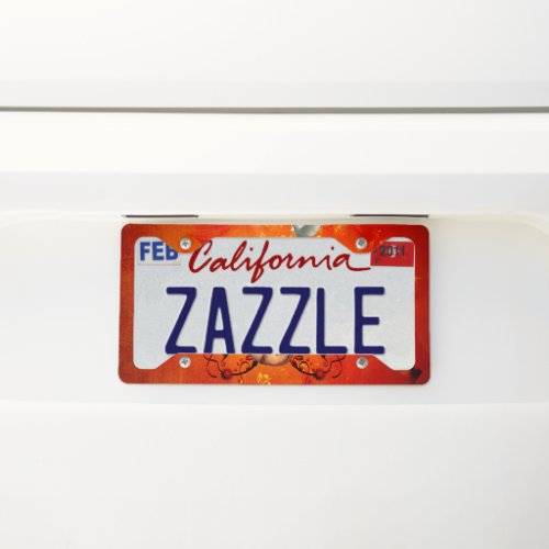 Violin with violin bow license plate frame