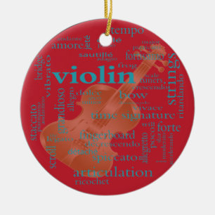violin word cloud graphic design by Artinspired Ceramic Ornament