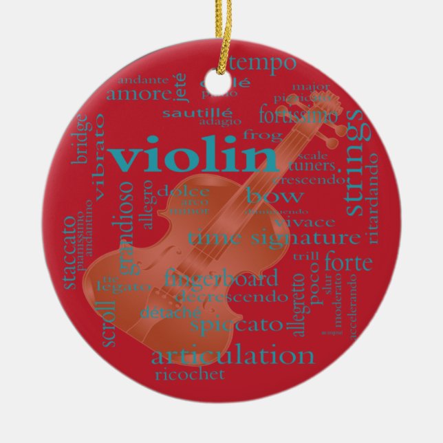 violin word cloud graphic design by Artinspired Ceramic Ornament (Front)