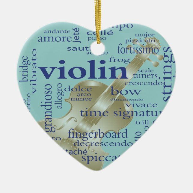 Violin Words Ceramic Ornament (Front)