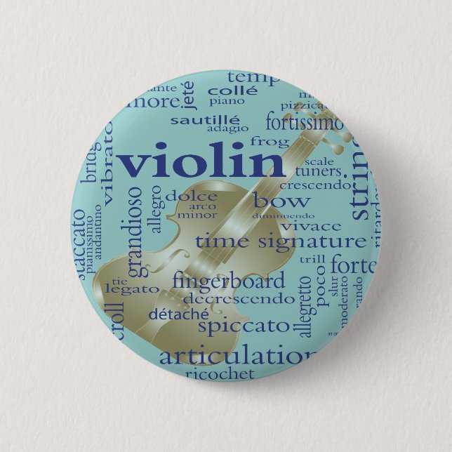 Violin Words Pinback Button (Front)