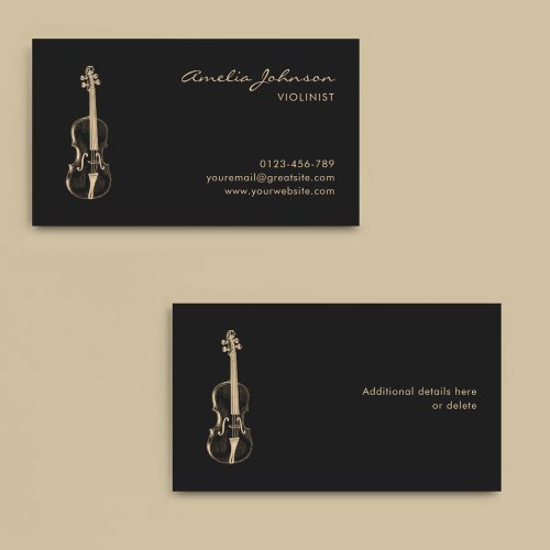 Violinist Black Gold Elegant Script Music Teacher Business Card