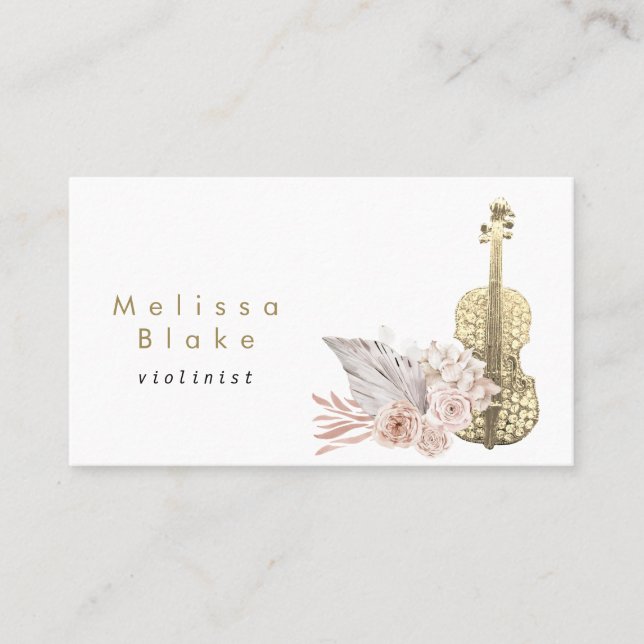 violinist boho pampas grass business card (Front)