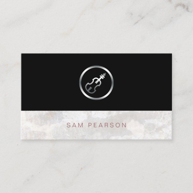Violinist Bold Silver Violin Icon Elegant Business Card (Front)