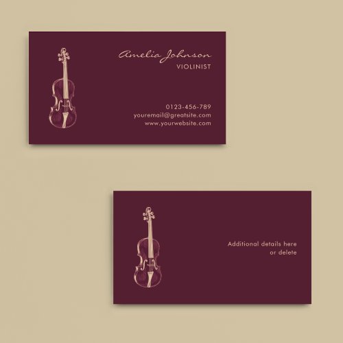Violinist Burgundy Elegant Script Music Teacher Business Card