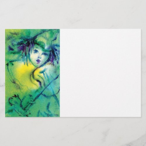 VIOLINIST CLOWN IN GREEN Venetian CarnivalWhite Stationery