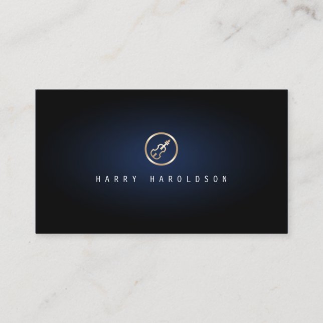 Violinist Elegant Gold Violin Icon Blue Glow Business Card (Front)