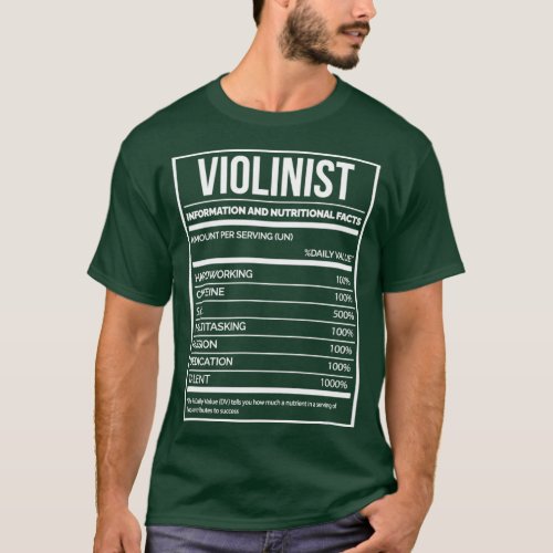 Violinist Funny Violin Nutrition Label for Women T_Shirt