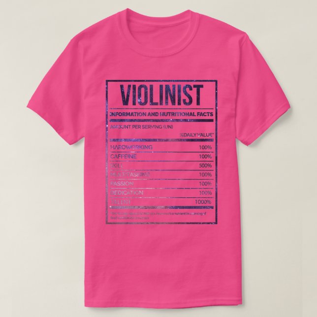 Violinist Funny Violin Nutrition Label T-Shirt (Design Front)