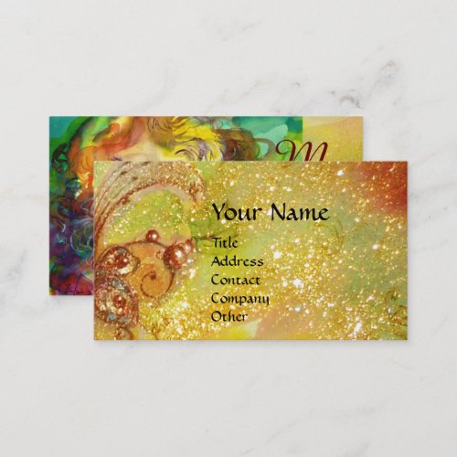 VIOLINIST GIRL PLAYING VIOLINGOLD YELLOW MONOGRAM BUSINESS CARD