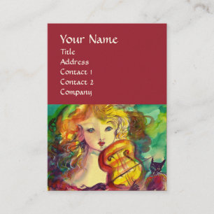 VIOLINIST GIRL ,VIOLIN AND CAT BUSINESS CARD