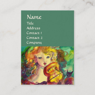 VIOLINIST GIRL ,VIOLIN  AND CAT BUSINESS CARD