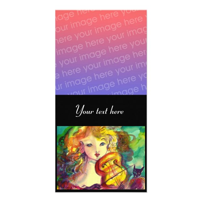 VIOLINIST GIRL ,VIOLIN AND CAT CARD (Front)