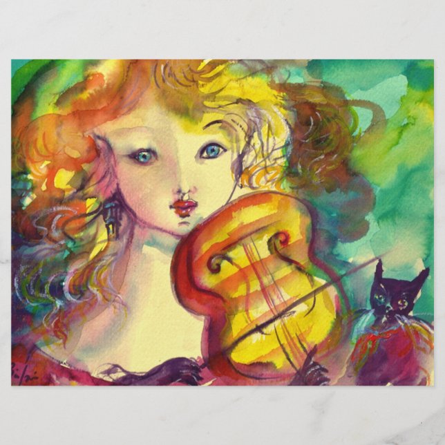 VIOLINIST GIRL ,VIOLIN  AND CAT LETTERHEAD (Front)