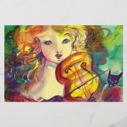 VIOLINIST GIRL VIOLIN  AND CAT STATIONERY