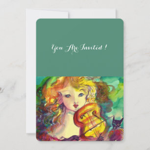 VIOLINIST GIRL ,VIOLIN AND CAT Sweet 16 Birthday Invitation